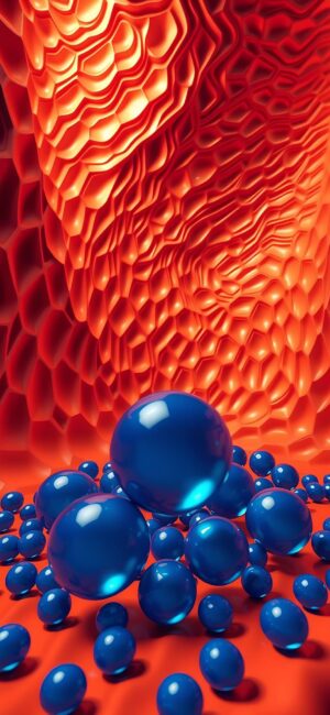 Blue spheres on an orange honeycomb pattern create a futuristic feel | UHD Wallpaper for Mobile