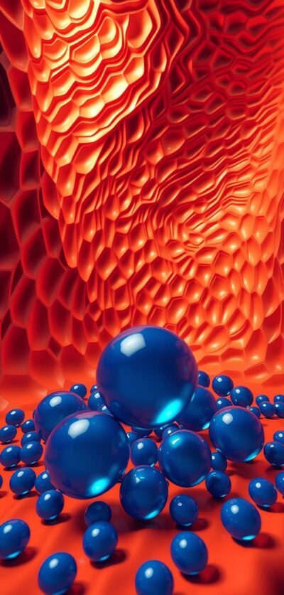 Blue spheres on an orange honeycomb pattern create a futuristic feel | UHD Wallpaper for Mobile