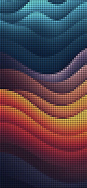 Abstract pixelated waves in blue, purple, red, and yellow. Modern digital art aesthetics. | 4K Wallpaper, for Mobile
