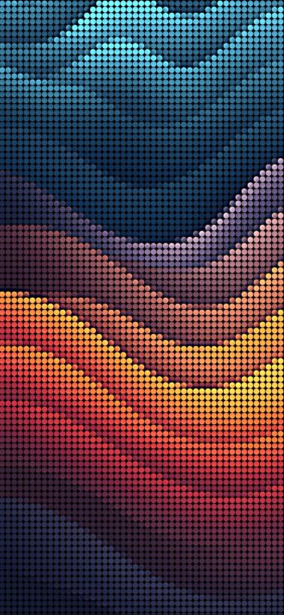 Abstract pixelated waves in blue, purple, red, and yellow. Modern digital art aesthetics. | 4K Wallpaper, for Mobile